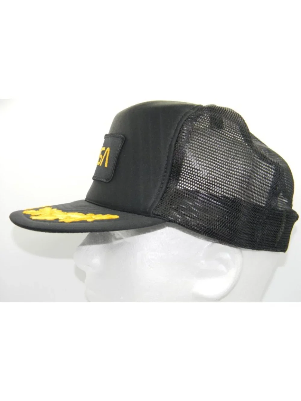 VTG 80s San Sun NASA Worm Logo Hat Gold Yellow Scrambled Eggs Trucker Snapback